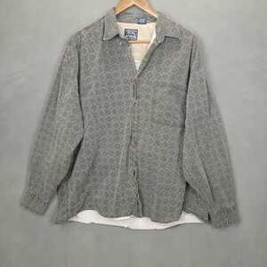 Vintage Bon Homme Shirt Mens 1XB Green Purple Cotton Geometric Button Up Retro